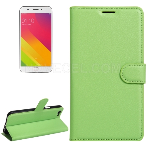 OPPO A59 Litchi Texture Horizontal Flip Leather Case with Holder & Card Slots & Wallet(Green)