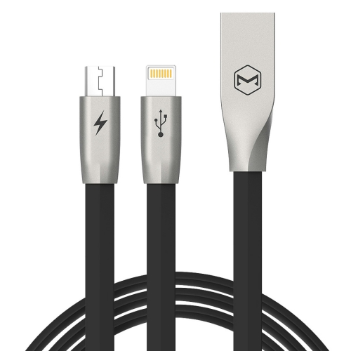 Mcdodo 2 in 1 CA-187 1.2m 2.1A 8 Pin + Micro USB to USB Flat Noodle TPE Data Sync Charging Cable with Zinc Alloy Kirsite Cover Head for iPhone & iPad