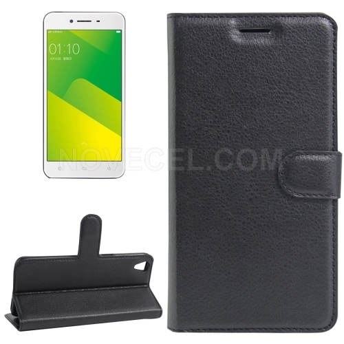 OPPO A37 Litchi Texture Horizontal Flip Leather Case with Holder & Card Slots & Wallet(Black)