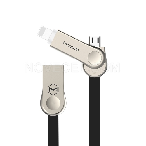 Mcdodo 2 in 1 CA1801 1m 2.1A 8 Pin + Micro USB to USB Kirsite Cover Flat Noodle Data Sync Charging Cable with Zinc Alloy Head for iPhone & iPad & iPod