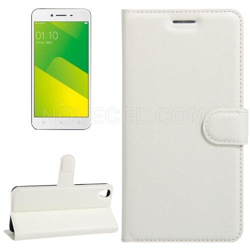 OPPO A37 Litchi Texture Horizontal Flip Leather Case with Holder & Card Slots & Wallet(White)