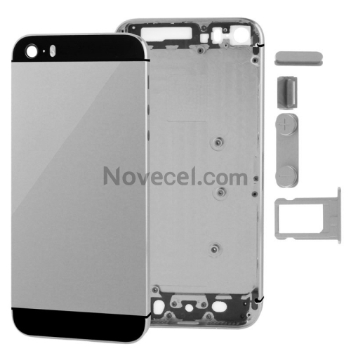 Full Housing Alloy Back Cover with Mute Button + Power Button + Volume Button + Nano SIM Card Tray for iPhone 5S(Grey)