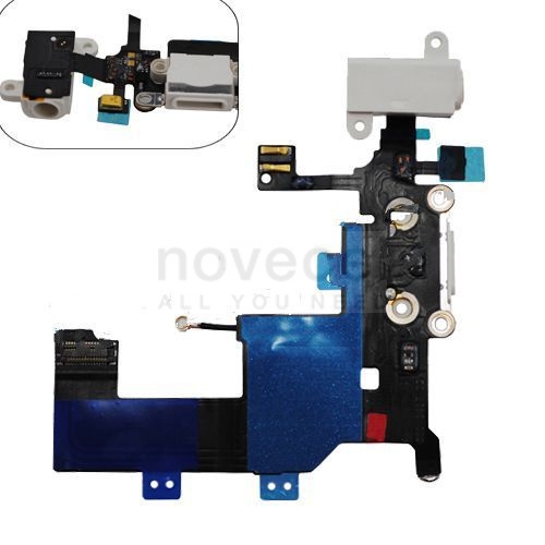 Microphone &amp; Earphone Jack &amp; Charger Port Flex Cable for iPhone 5 (Super High Quality) - White