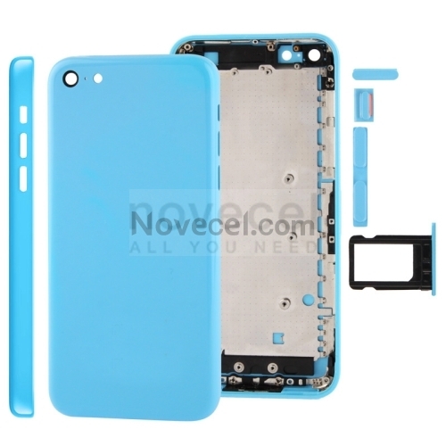 Full Housing Chassis / Back Cover with Mounting Plate &amp; Mute Button + Power Button + Volume Button + Nano SIM Card Tray for iPhone 5C-blue