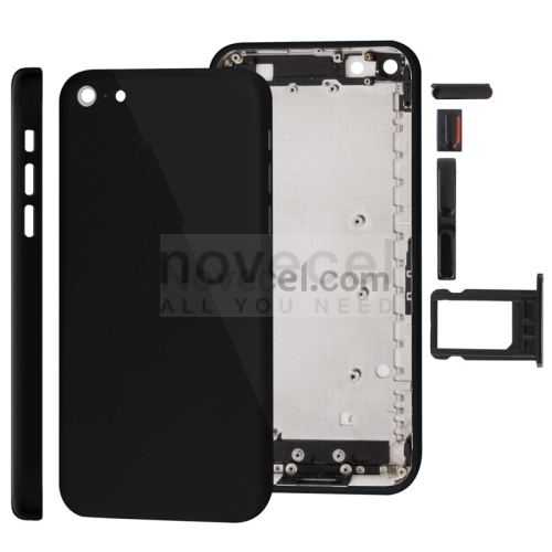 Full Housing Chassis / Back Cover with Mounting Plate &amp; Mute Button + Power Button + Volume Button + Nano SIM Card Tray for iPhone 5C-Black
