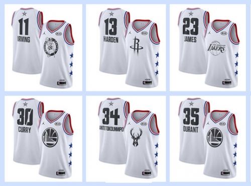 All-Star white NBA #0#1#2#3#11#13#15#21#23#30#34#35 basketball adult embroidery