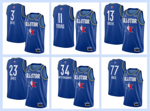 All-Star blue NBA #0#2#3#8#11#13#15#21#23#34#43#77 basketball adult embroidery