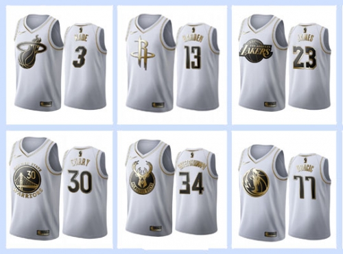 All-Star Gold version white NBA #0#1#2#3#11#13#15#21#23#30#34#35 basketball adult embroidery
