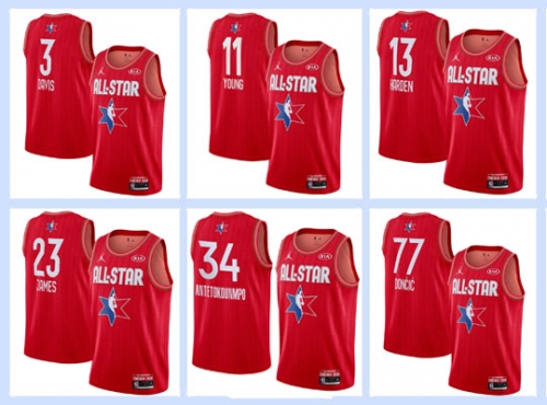 All-Star red NBA #0#2#3#8#11#13#15#21#23#34#43#77 basketball adult embroidery