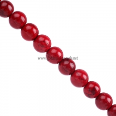 Dyed Red Color Magnesite Plain Rounds, 6-10mm, Approx 38cm/strand