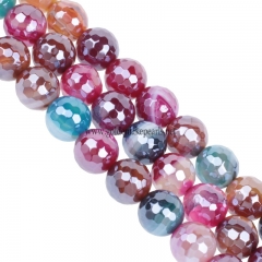 Highlight Coated Mixed Color Stripe Agate 128 Faceted Rounds，Approx 6-12mm, Approx 38cm/strand