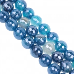 Highlight Coated Dark Blue Stripe Agate 128 Faceted Rounds，Approx 6-12mm, Approx 38cm/strand