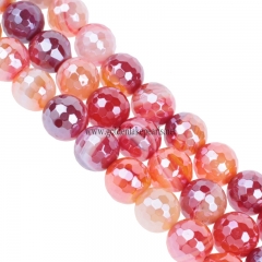 Highlight Coated Red Stripe Agate 128 Faceted Rounds，Approx 6-12mm, Approx 38cm/strand