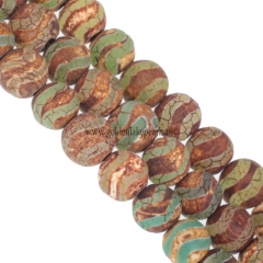 Dyed Antiqued Brown Cracked Agate with Green Wave Line Plain Rounds, 6-12mm, Approx 38cm/strand