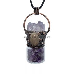 Chrysanthemum Stone With Amethyst Druzy Perfume Bottle Copper Pendant, Approx 30~35 x 60mm, Sell By Piece