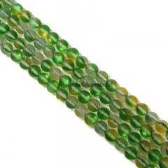 Synethic Matte Yellow&Green Opalescent Round Beads, Approx 6-10mm, Approx 38cm/strand