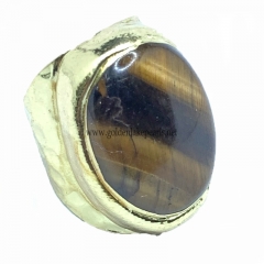 Yellow Tiger Eye Oval Gold Plated Adjustable Copper Ring, Sell By Piece