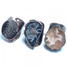 Natural Thunder Eggs Aagte Druzy Nugget Adjustable Copper Ring, Sell By Piece