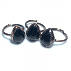 Black Agate Drop Cab Adjustable Copper Ring, Sell By Piece