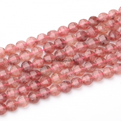 Ruby Strawberry Quartz Faceted Coin, 4-6mm, Approx 38cm/strand