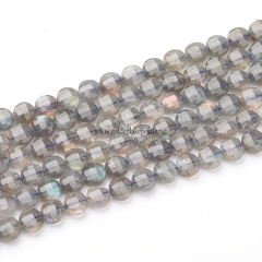 Labradorite Faceted Coin, 4-6mm, Approx 38cm/strand