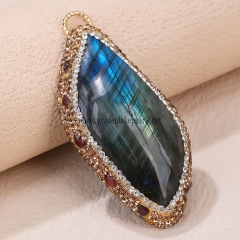 Labradorite With Crsytal Diamond Gold Plated Copper Pendant, Approx 28x62mm, Sell By Piece
