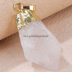 Clear Quartz Nugget Gold Plated Copper Pendant, Approx 21x50mm, Sell By Piece
