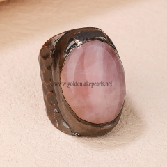 Rose Quartz Oval Cab Nugget Adjustable Copper Ring, Sell By Piece