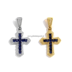 Silver&Gold Plating Blue CZ Copper Cross Pendant, Approx 15x30mm, Sale By piece