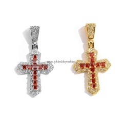 Silver&Gold Plating Red CZ Copper Cross Pendant, Approx 15x30mm, Sale By piece