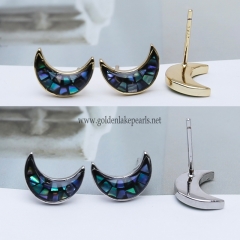 Dyed Black Color Shell Moon Shape Earrings, Sell By Pair