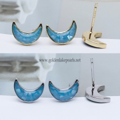 Dyed Sky Blue Color Shell Moon Shape Earrings, Sell By Pair