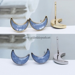 Dyed Light Blue Color Shell Moon Shape Earrings, Sell By Pair
