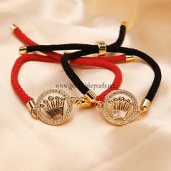 Red&Black Hand Woven Rope Crown Shell Bracelets, Sell By Piece