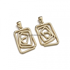 Stainless Steel Pendants, Wire Wrapped Rectangle Charm, Golden, Approx 25.3x17.5x1.8mm, Sale by Piece