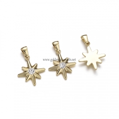 Stainless Steel Pendants with Zirconia, Sparkling Star Charm, Golden, Approx 21.4x18x3.6mm, Sale by Piece