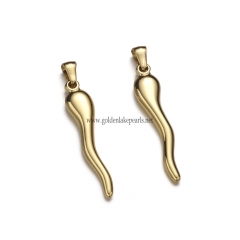 Stainless Steel Pendants, Horn of Plenty/Italian Horn Cornicello Charms, Golden, Approx 36x7.3x3.8mm, Sale by Piece