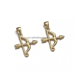 Stainless Steel Pendants, Bow and Arrow Charm, Golden, Approx 22.7x21.1x2.4mm, Sale by Piece