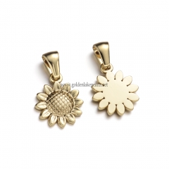 Stainless Steel Pendants, Sunflower Charm, Golden, Approx 14.7x12.4x2mm, Sale by Piece