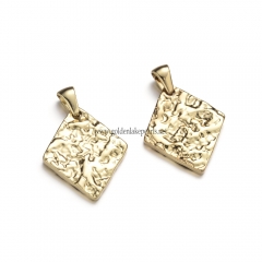 Stainless Steel Pendants, Textured, Rhombus Charm, Golden, Approx 23.5x19.7x2.3mm, Sale by Piece