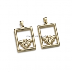 Stainless Steel Pendants, Rectangle with Bee Charm, Golden, Approx 29.3x20.3x3mm, Sale by Piece