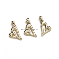 Stainless Steel Pendants, Heart Charm, Golden, Approx 21.3x17.3x2.3mm, Sale by Piece