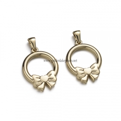 Stainless Steel Pendants, Ring with Bowknot Charm, Golden, Approx 26.2x20x3mm, Sale by Piece