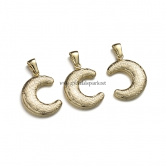 Stainless Steel Pendants, Textured Crescent Moon Charm, Golden, Approx 23.4x17.8x3.6mm, Sale by Piece