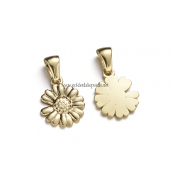 Stainless Steel Pendants, Little Daisy Charm, Golden, Approx 14.8x12.2x1.5mm, Sale by Piece