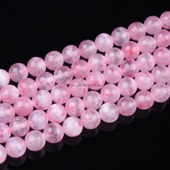 Dyed Pink Color Selenite Plain Rounds with Floated Flower, Approx 6-10mm, Approx 38cm/strand