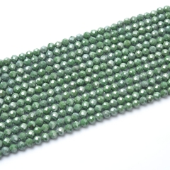 Sage-green Cubic Zirconia Faceted Rounds, Approx 3mm, 38cm/strand