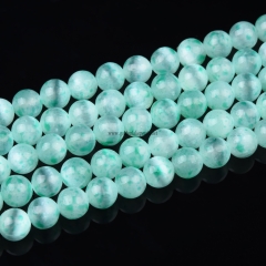 Dyed Light Green Color Selenite Plain Rounds with Floated Flower, Approx 6-10mm, Approx 38cm/strand