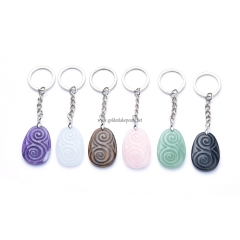 Natural Gemstone Teardrop with Spiral Pendant Keychain, Approx 95mm