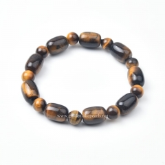 Yellow Tiger Eye Plain Drums+Plain Rounds Stretch Bracelets, Approx 10x14mm, Sell by Piece
